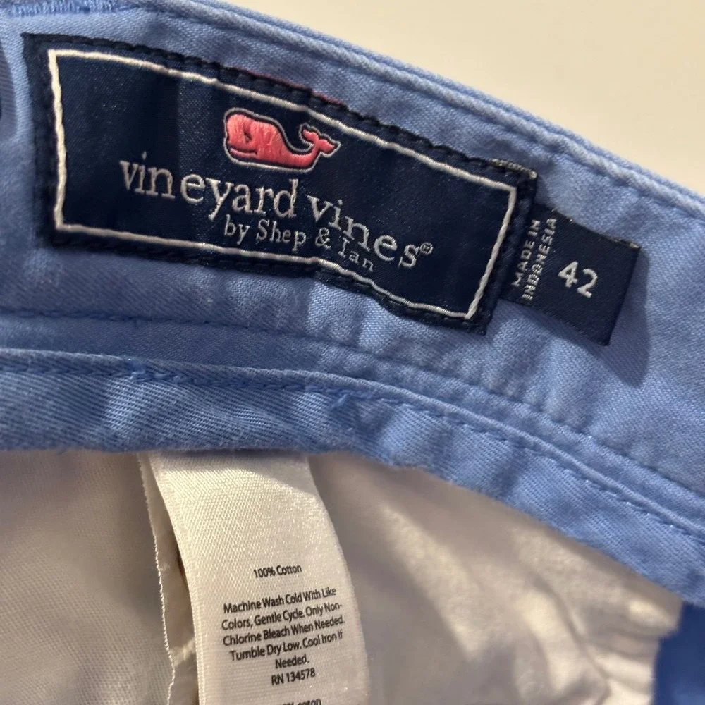 Vineyard Vines Club Shorts Mens 42 Blue Cotton Twill Flat Front Chino Shorts